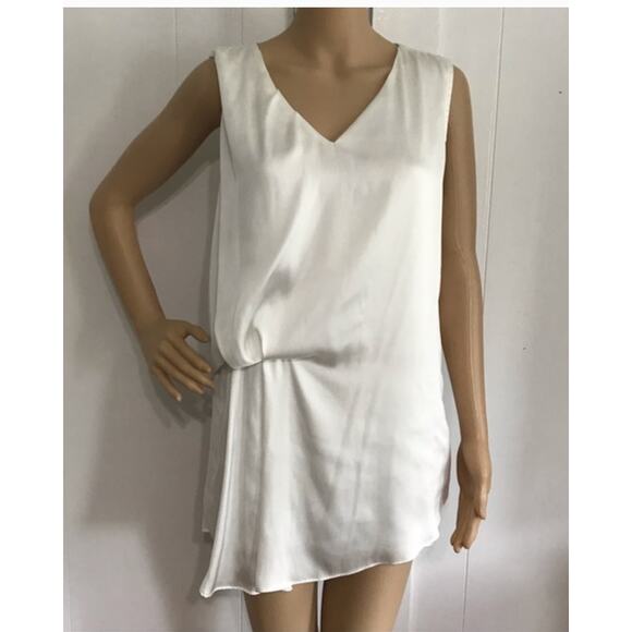 Dolan Top Womens Small White Satin V Neck Gathered Asymmetrical Anthropologie - Picture 2 of 12